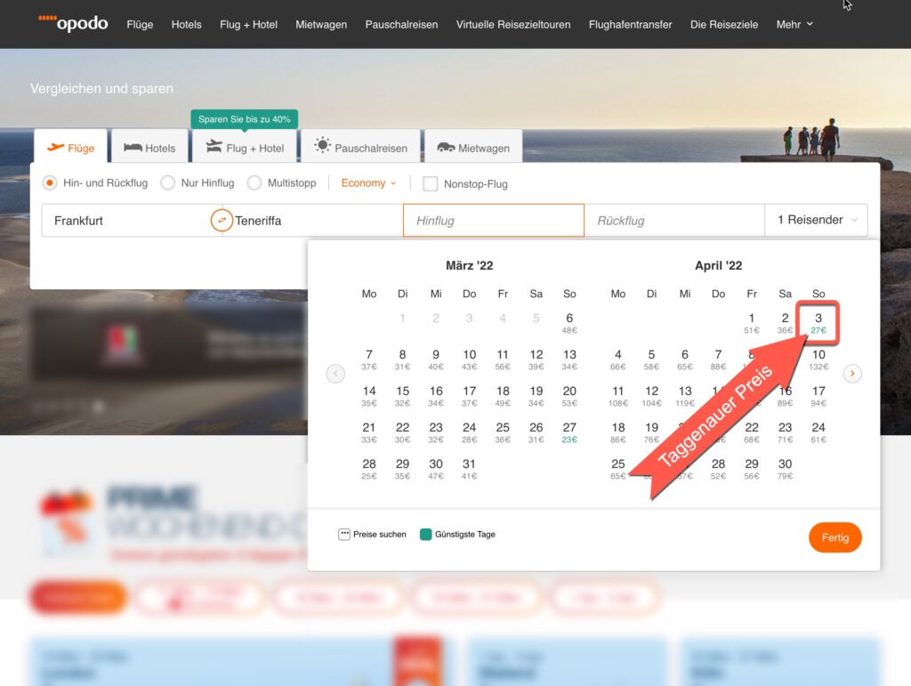 opodo Flüge finden mit taggenauem Preis